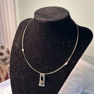 Vintage artisan signed Sterling Silver and gold tone necklace with pearl accent